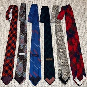 Set of 6 Vintage 1950s Wool & Wool-blend Ties - Red and Blue Plaid Patterns